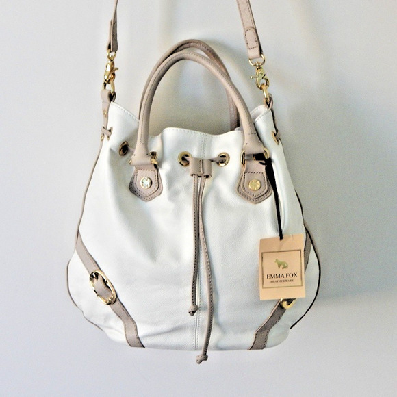 NWT EMMA FOX JUNO Leather Satchel Shoulder Handbag White NEW - Picture 6 of 16